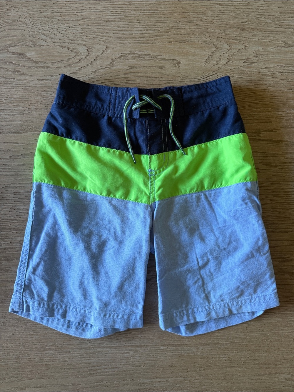 Janie and Jack Boys Sz 5 Colorblock Swim Trunks in Navy, Lime and Light Blue